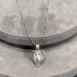 Vintage 925 Sterling Silver Hinged Basket Pendant Signed & 18” 925 Box Chain